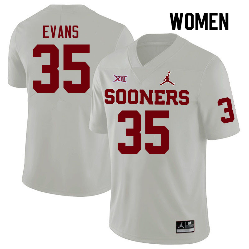 Women #35 Liam Evans Oklahoma Sooners College Football Jerseys Stitched-White